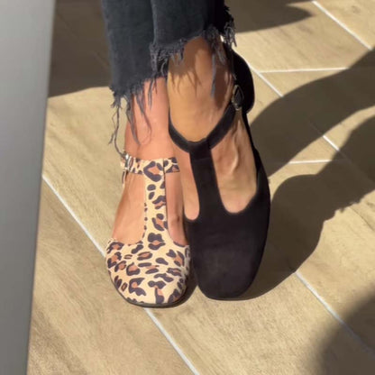 Coarse-Heeled Leopard-Print Mary Jane