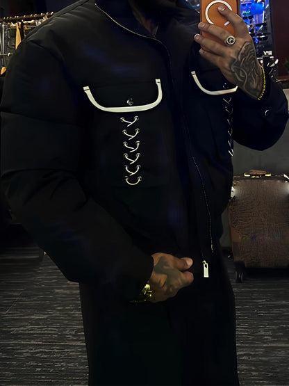 Men's Eyelet Detail Pockets Cotton-padded Jacket