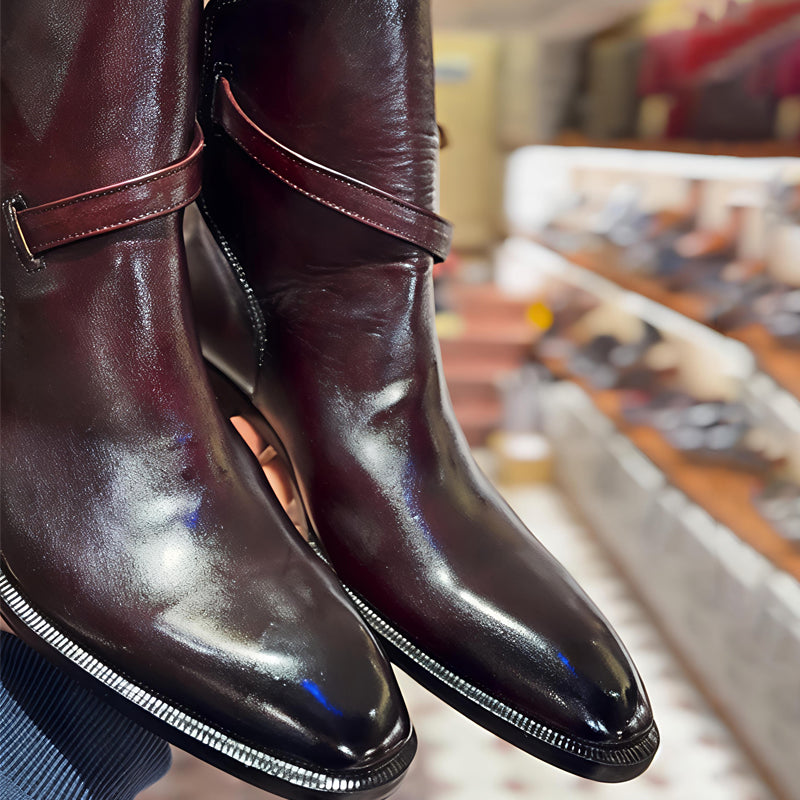 Men's Thick-Heel Point-Toe Buckle Detail Ankle Boots