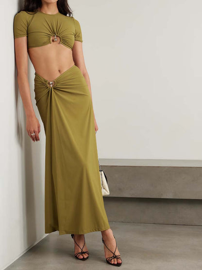 Embellished Ruched Two Pieces Dress