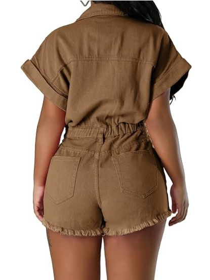 Ripped Denim Short Jumpsuit