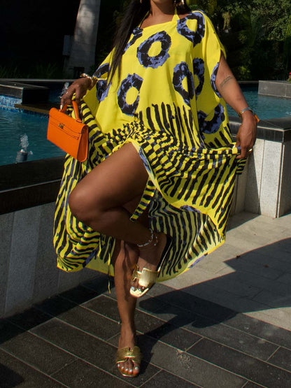 Striped Print Tie Up Loose Maxi Dress