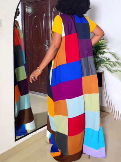 Fashion V Neck Color Block Dress