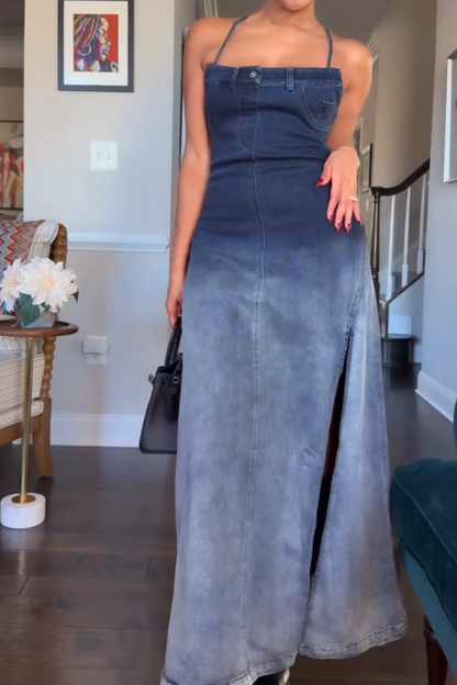 Gradient Skinny Denim Cami Dress