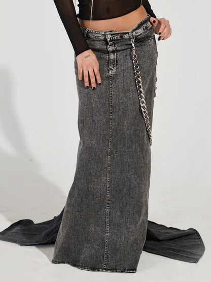 Denim Maxi Skirt With Train