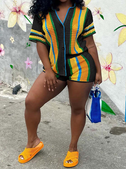 Knitted Hollow-out Two Pieces Set