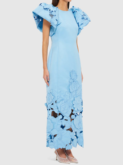 Appliques Puff Sleeve Maxi Dress