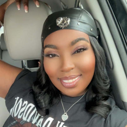 Skull Studded Leather Tie-up Cap