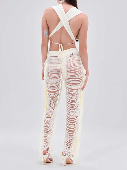 Sexy Fringed Knitted Two Pieces Set