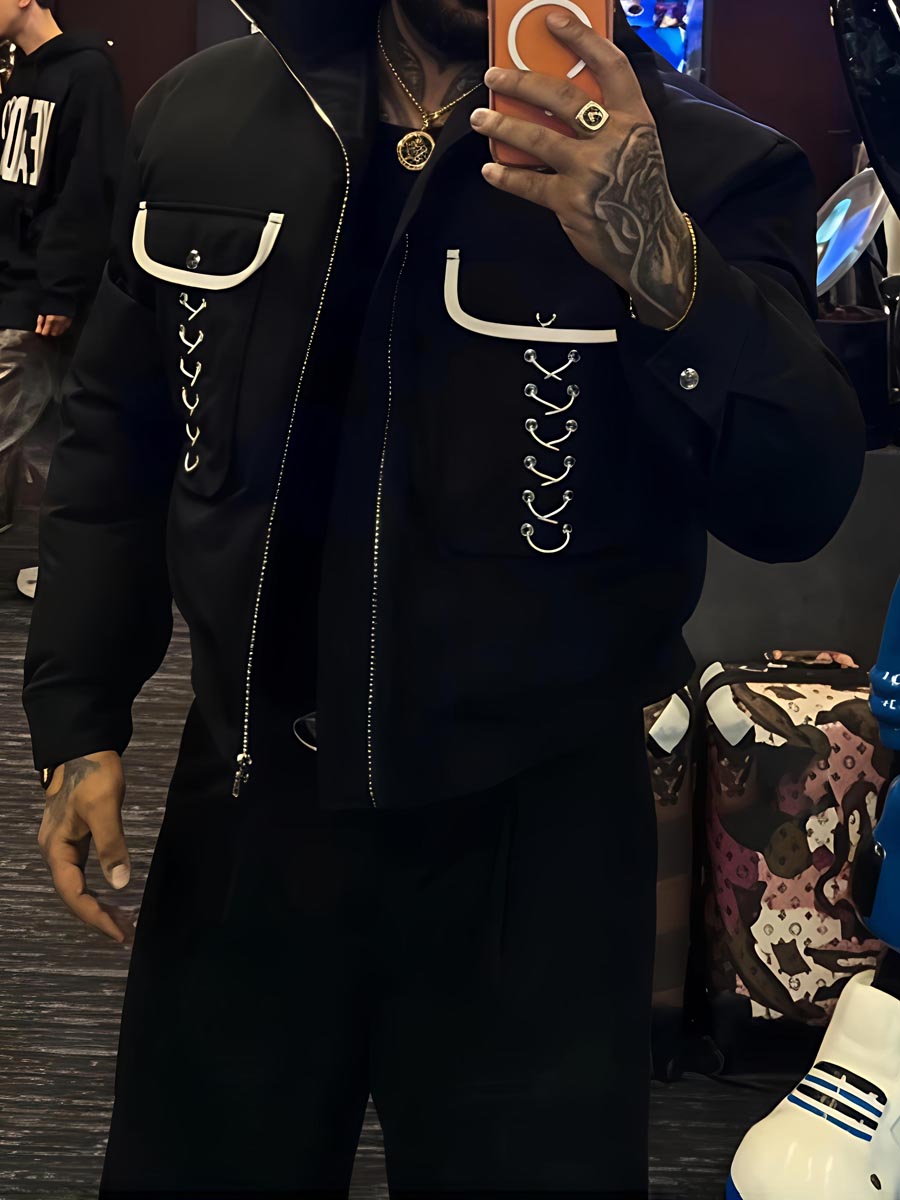 Men's Eyelet Detail Pockets Cotton-padded Jacket