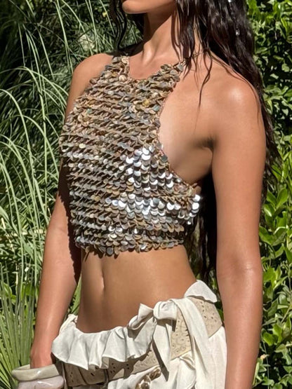 Sexy Sequin Backless Chain Vest