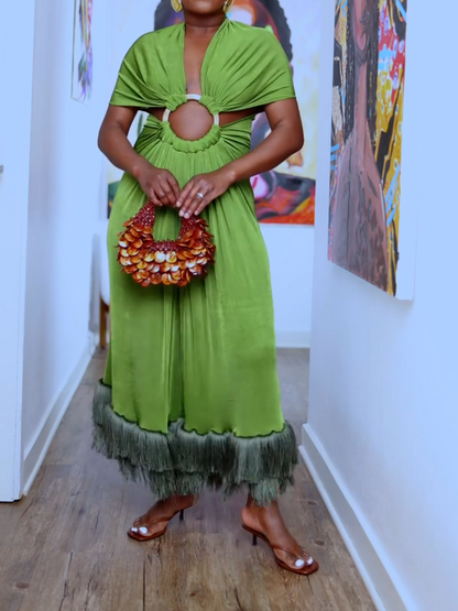 Elegant Backless Fringe Dress