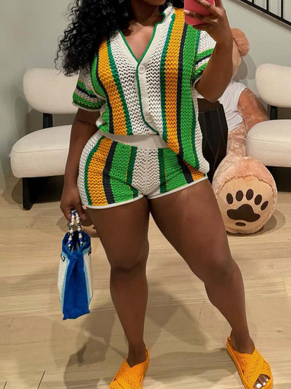 Knitted Hollow-out Two Pieces Set