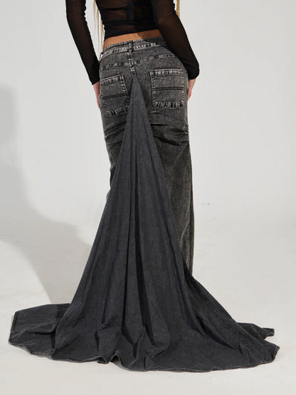 Denim Maxi Skirt With Train