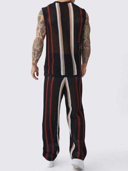 Stripe Knitted Sleeveless Two Pieces Set