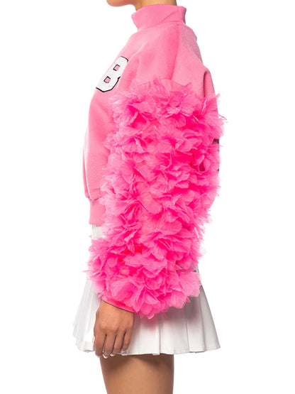 High Mock Neck Ruffle Sleeve Sweatshirt