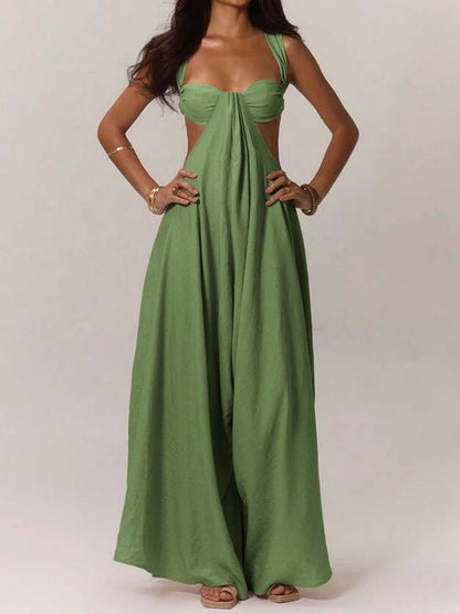 Ruched Bust Extreme Wide Leg Jumpsuit