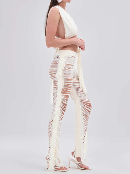 Sexy Fringed Knitted Two Pieces Set