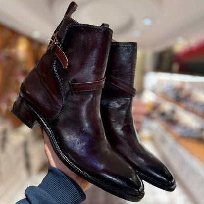 Men's Thick-Heel Point-Toe Buckle Detail Ankle Boots