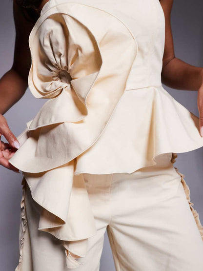 Corsage Detail Peplum Hem Top