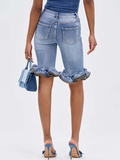 Layered Ruffled Denim Short
