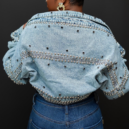 Pop Denim Studded Ultra Short Denim Jacket