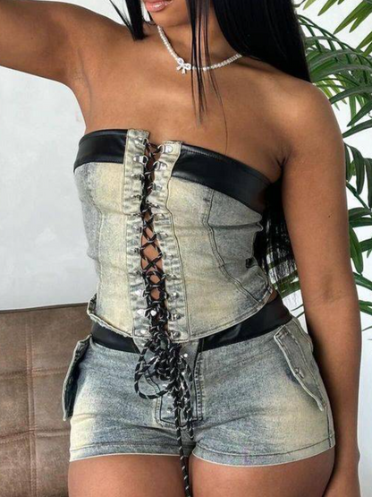 Dazzle Strap Strapless Stretch Suit