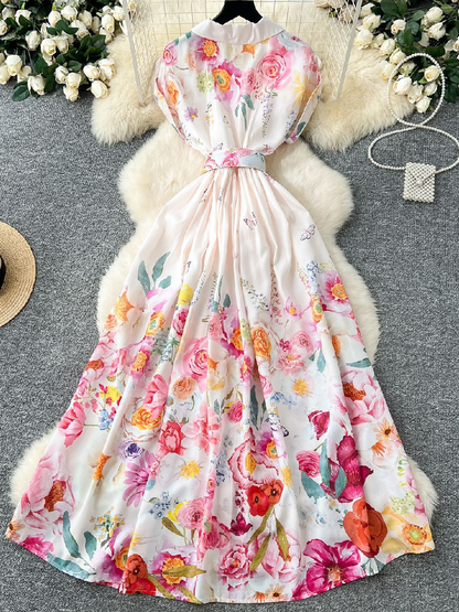 Demure Floral Midi Shirt Dress