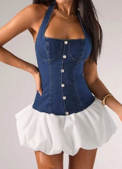 Pretty Denim Bubble Mini Dress