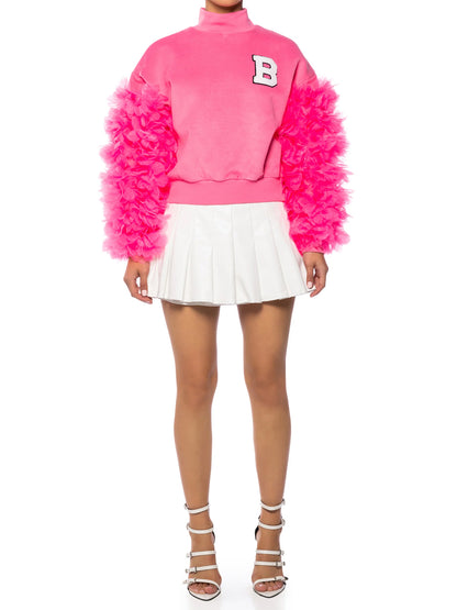 High Mock Neck Ruffle Sleeve Sweatshirt