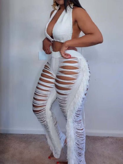 Sexy Fringed Knitted Two Pieces Set
