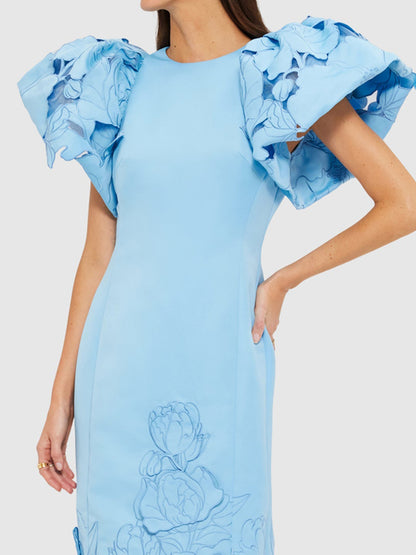 Appliques Puff Sleeve Maxi Dress