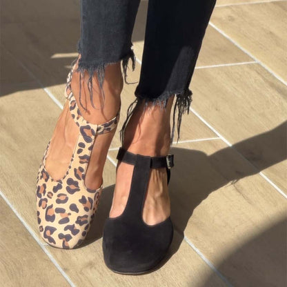 Coarse-Heeled Leopard-Print Mary Jane