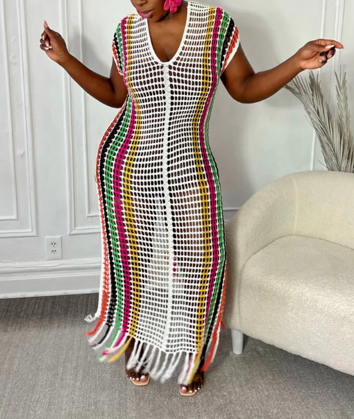 Grid Color Tassel Dress