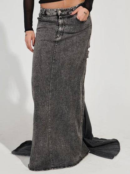 Denim Maxi Skirt With Train
