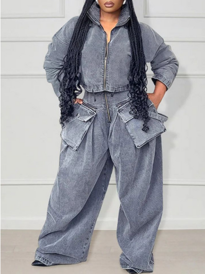 High Waist Denim Suit