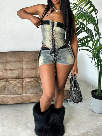 Dazzle Strap Strapless Stretch Suit