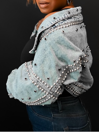 Pop Denim Studded Ultra Short Denim Jacket