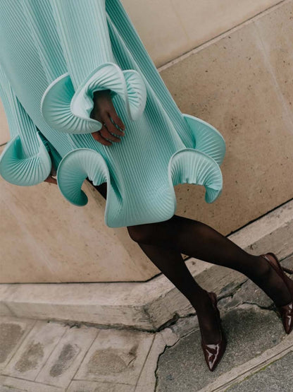 Fashion Long Sleeve Wrinkled Dress