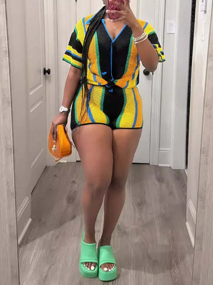 Knitted Hollow-out Two Pieces Set