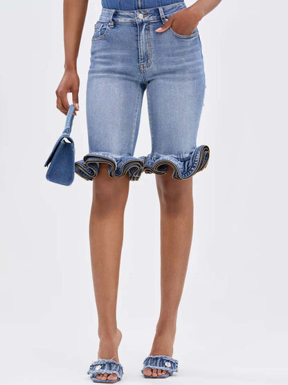 Layered Ruffled Denim Short