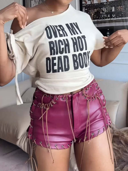 Sexy Eyelet Detail High Waist PU Short