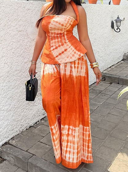 Printed Halter Neck Two-Piece Set