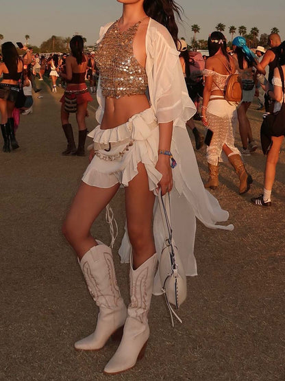 Sexy Sequin Backless Chain Vest