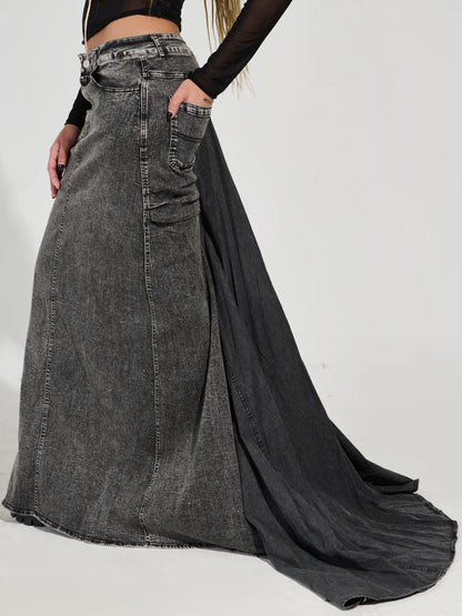 Denim Maxi Skirt With Train