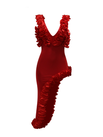 Sleeveless Ruffled Backless Irregular Sexy Dress
