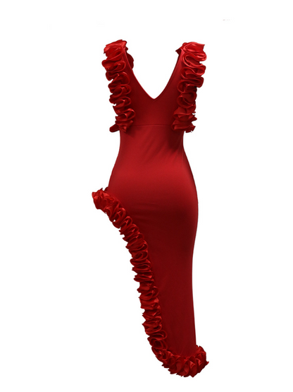 Sleeveless Ruffled Backless Irregular Sexy Dress
