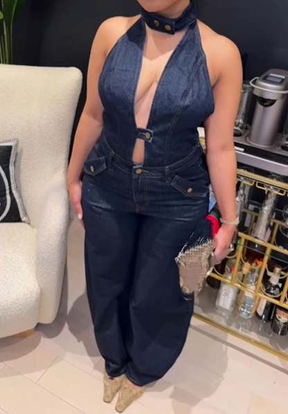 Sexy Backless Denim Jumpsuit