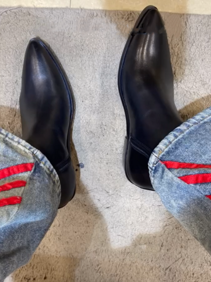 Men's All Black Cuban Pointed Leather Boots