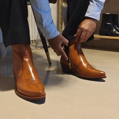 Men's Brown Embroidered Western Leather Boots